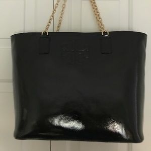 Tory Burch Black Leather Charlie Patent Tote NWT!